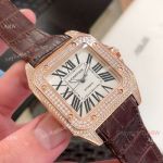 Best Replica Cartier Santos 100th Diamond Rose Gold White Roman Watch 
